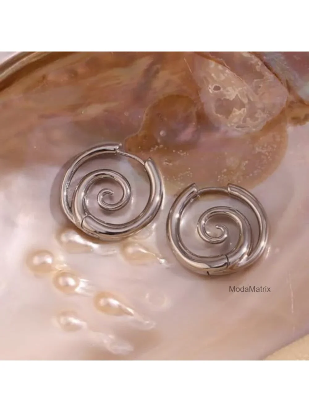 Sea Wave Spiral Hoop Earrings Stainless Steel 18K Golden Plated Huggie Hoops
